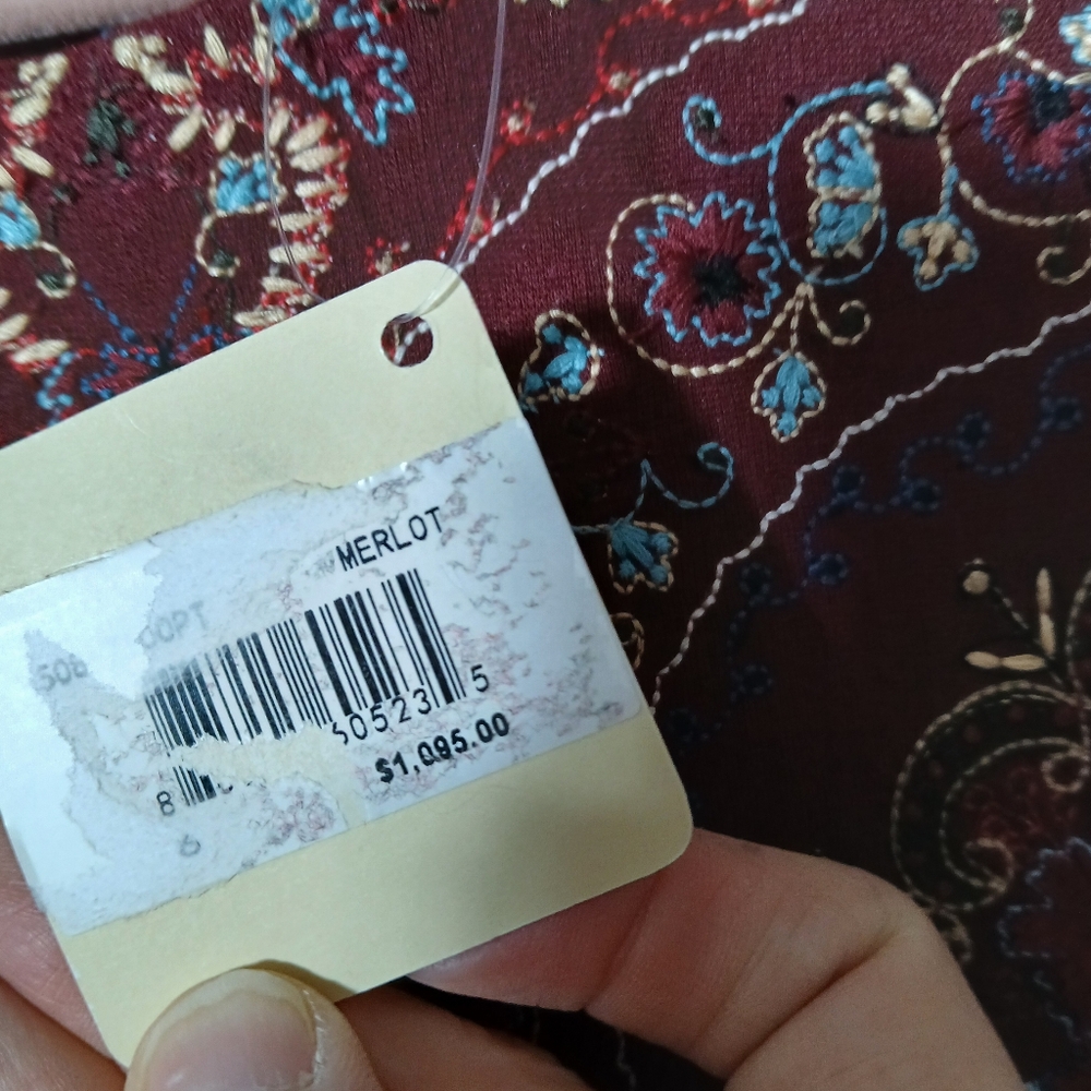 HAUTE HIPPIE dress 3/4 Sleeve MERLOT burgundy Heavily Embroidered Sheath Size 6 - Picture 11 of 15